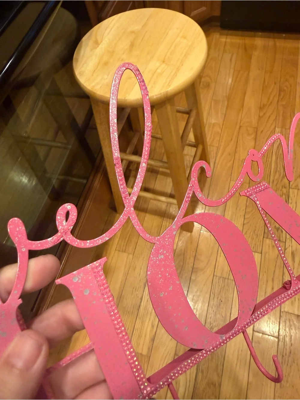 “Welcome Home “Pink Wall Hook Rack for keys Rhinestone accents